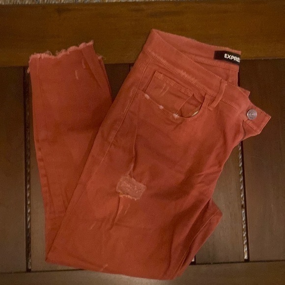 Express Red Distressed Stretch Mid Rise Legging - Picture 1 of 5